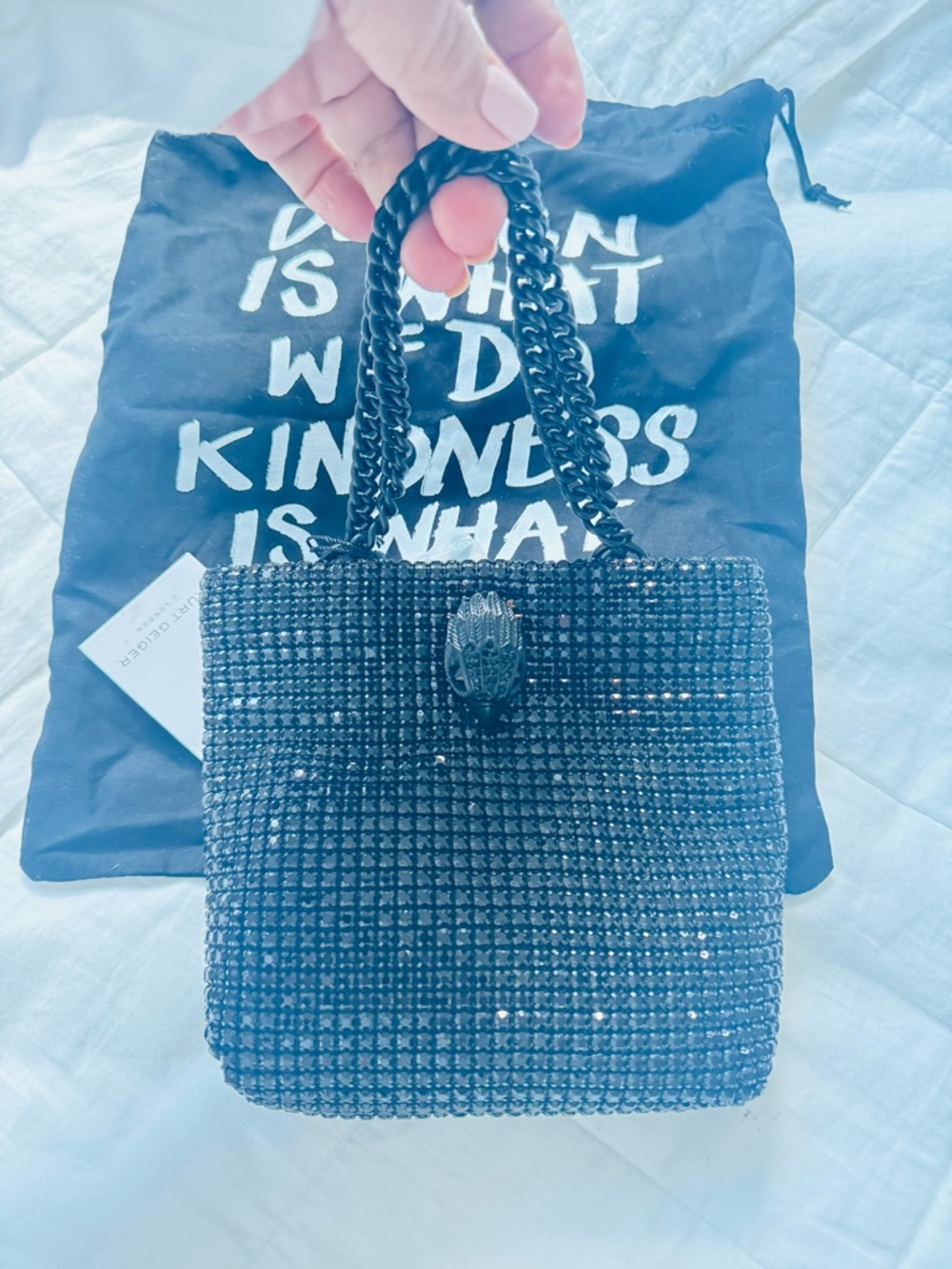 Kurt Geiger Black Beaded Top-Handle Chain Bag NWT - Picture 2 of 5